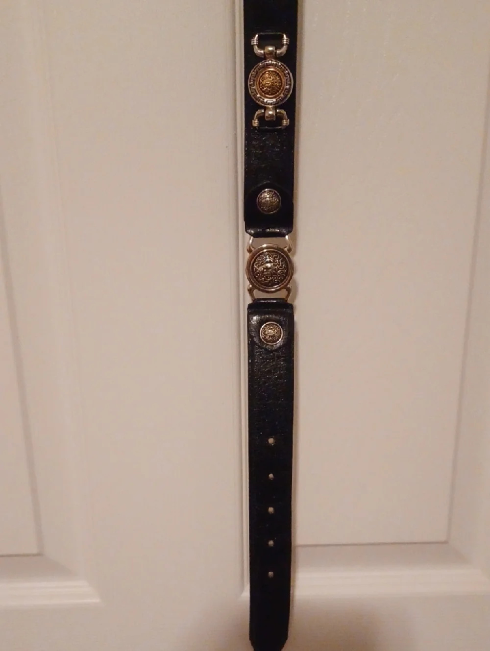 Women's Black Leather Medallion Belt